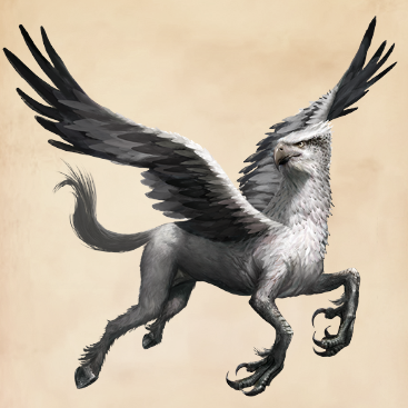 Image shows a grey Hippogriff